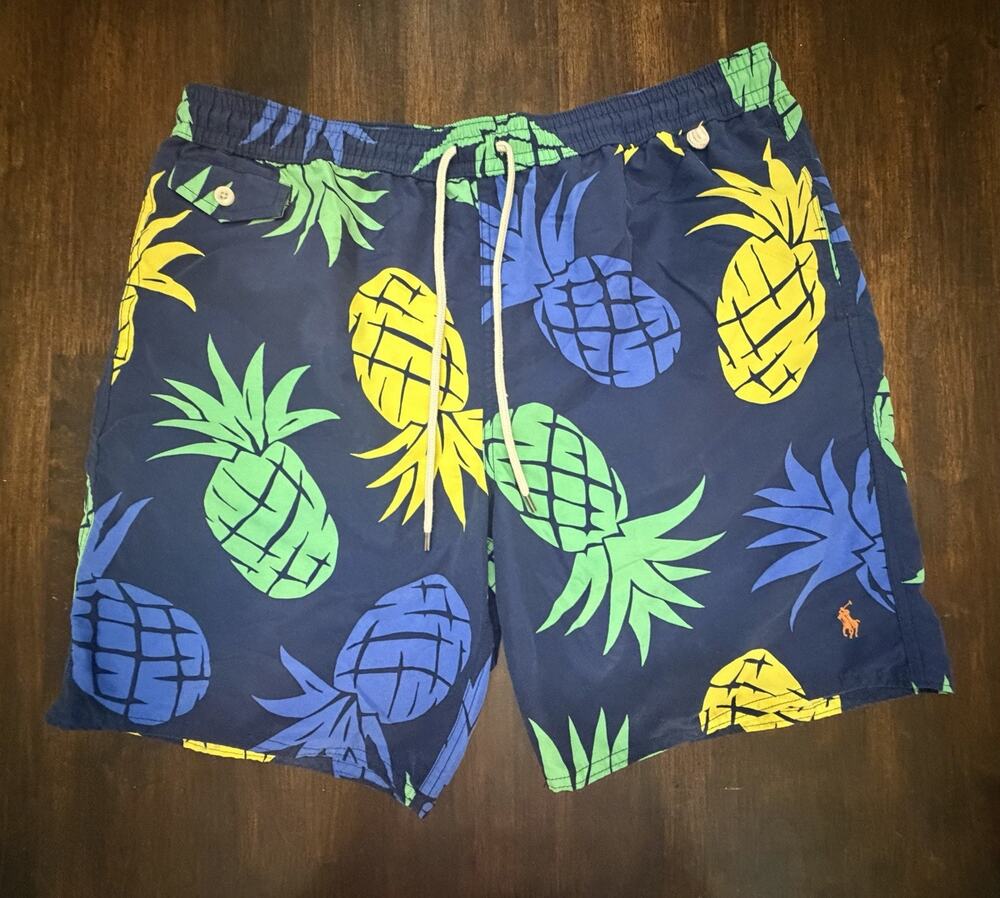 Polo Ralph Lauren Swim Trunks Shorts Mens 2XL XXL Blue Floral perfect! Swinger
